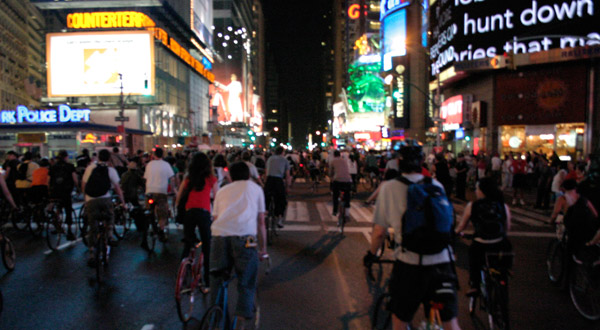 Critical Mass rides through Times Square